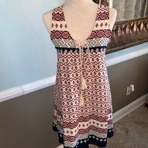 Blu Pepper Lined Sundress Lace Up Tassle T…